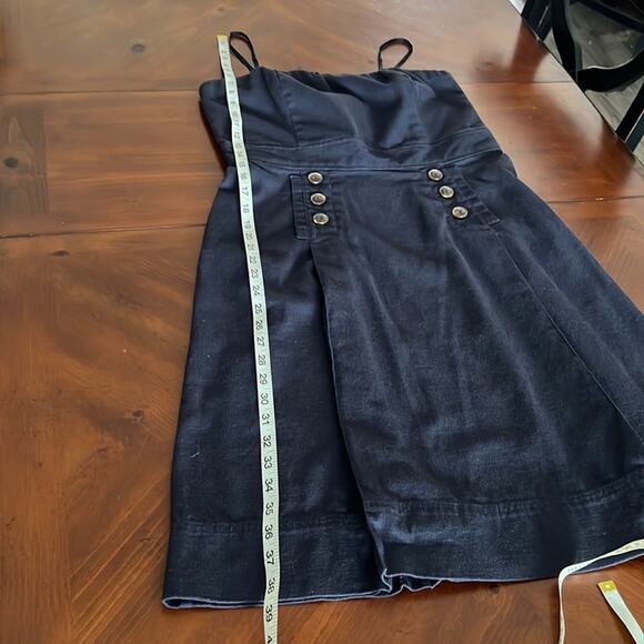 George By Mark Eisen Navy Blue Linen Look Dress Woman Size 12 Strapless - Picture 9 of 9